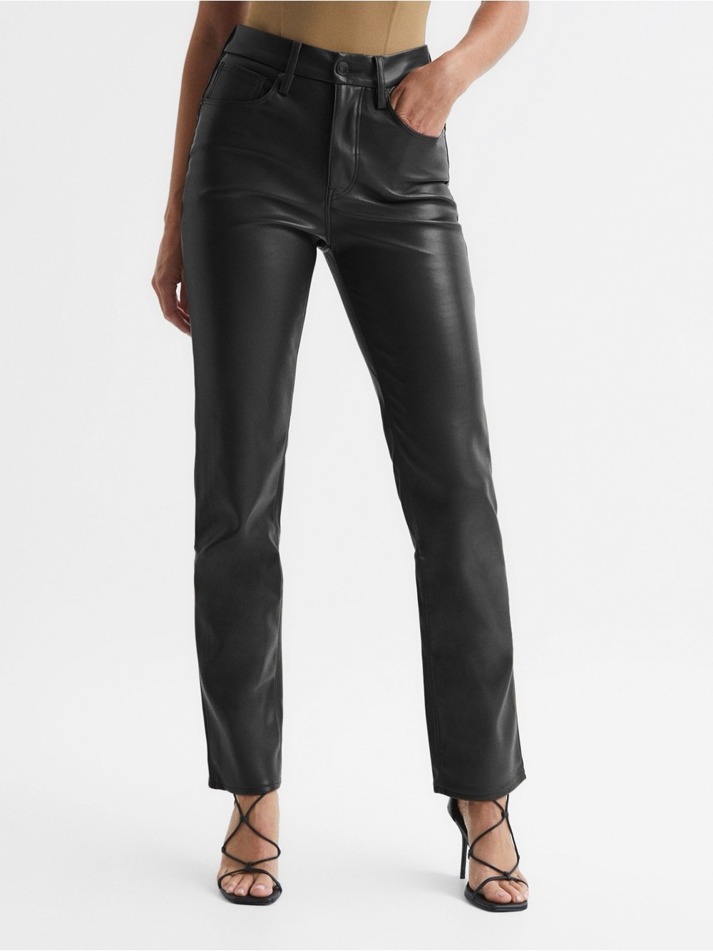 Good American - Black Faux Leather Straight-Leg Women’s Pants